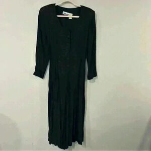 Vintage Marnie West Black Embroidered Long Sleeve Jumpsuit Button Up Size 10